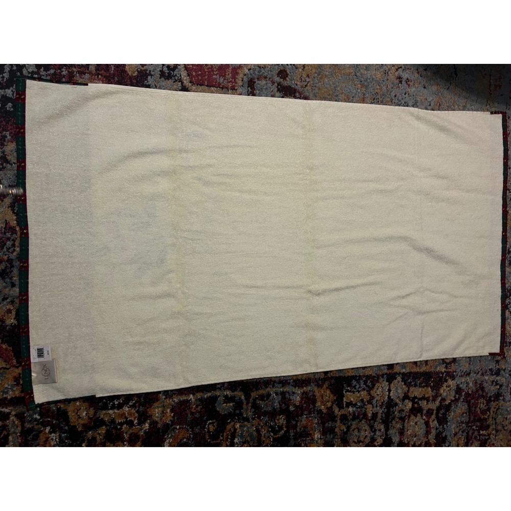 Lenox Holiday Nouveau Christmas Bath Towel Set 4 Holly Plaid Gold Glitter Ivory - Picture 9 of 9